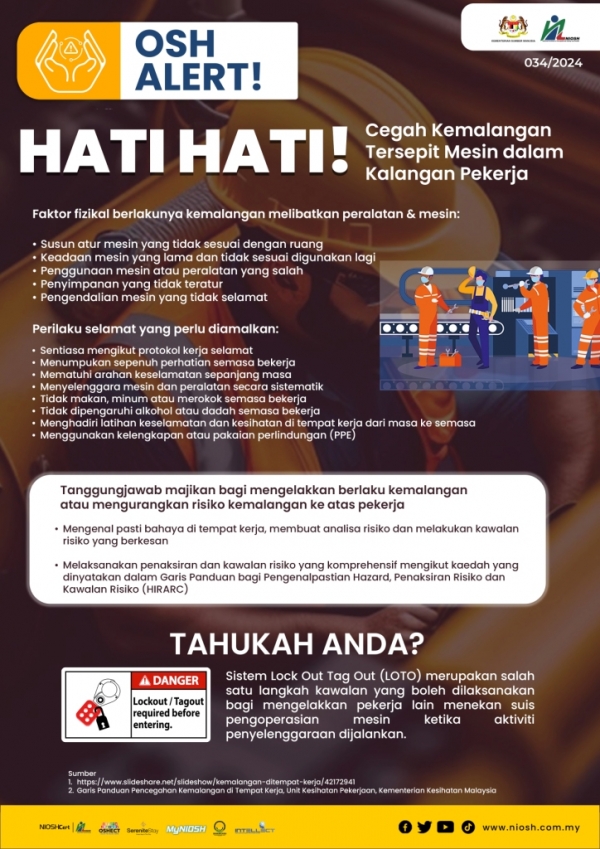 Hati-Hati! Cegah Kemalangan Tersepit Mesin dalam Kalangan Pekerja